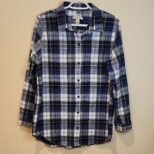 L.L. Bean Men's Navy and White Plaid Shirt